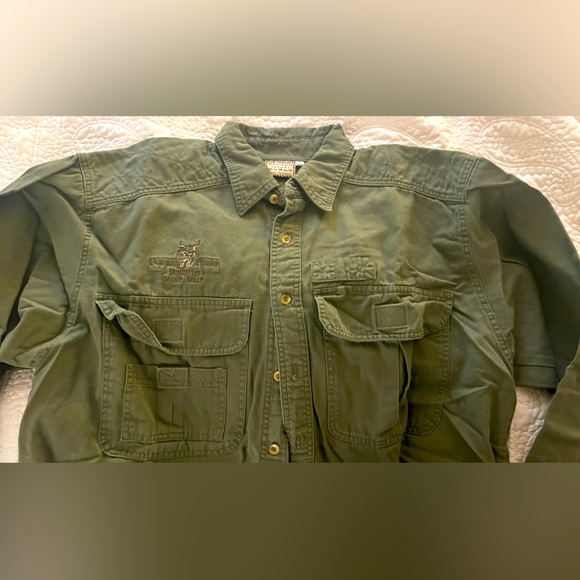 Hunting African Safari Collection Shirt Green Canvas Sz L Vintage 🦌